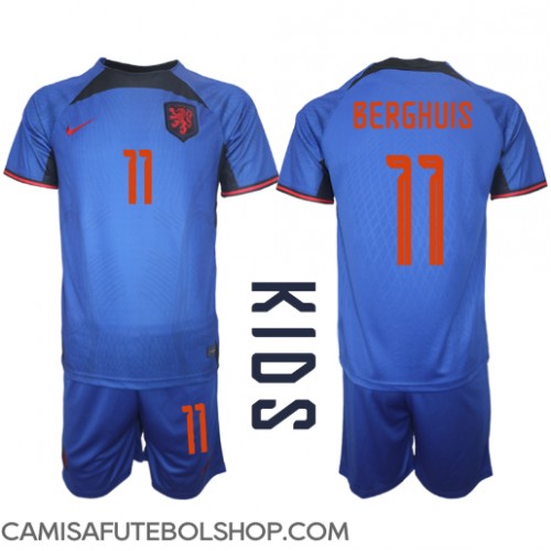 Camisa de time de futebol Holanda Steven Berghuis #11 Replicas 2º Equipamento Infantil Mundo 2022 Manga Curta (+ Calças curtas)
